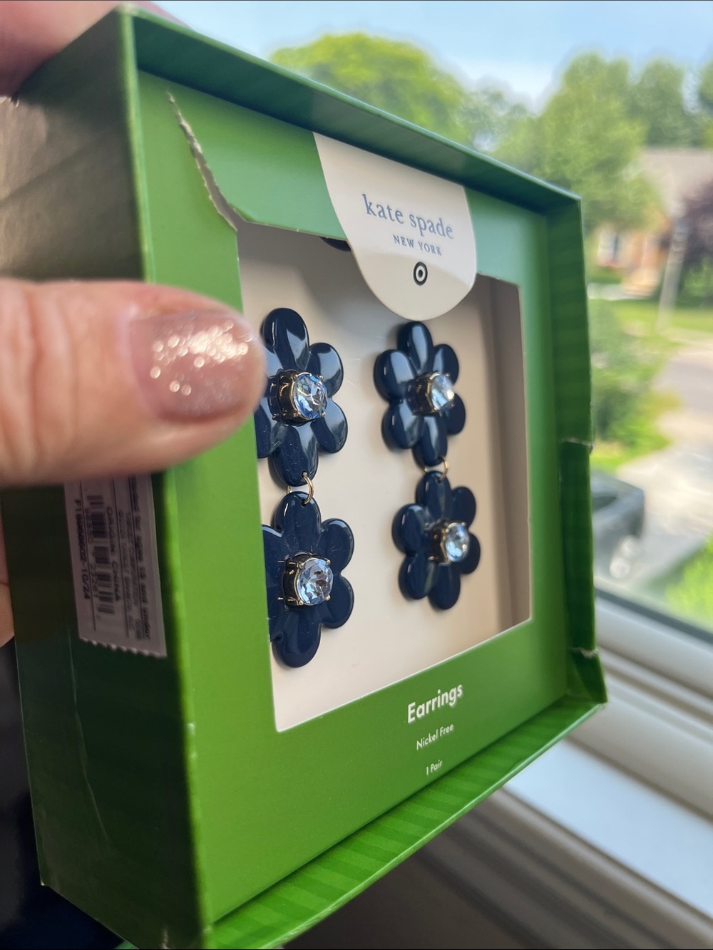 kate spade navy double flower drop earrings - Picture 3 of 3